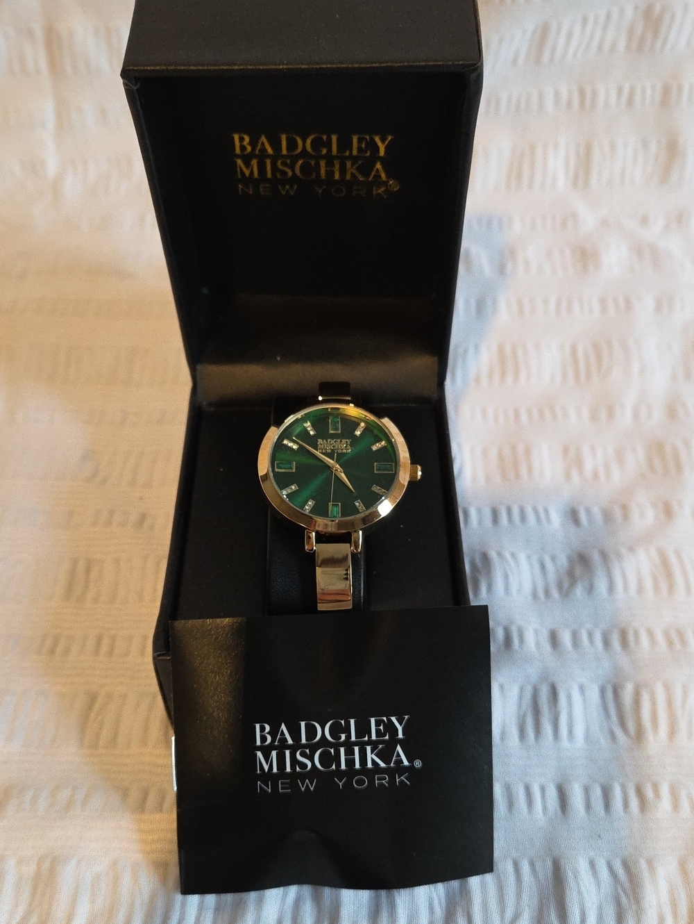 Badgley Mischka Men's Silver Watch with Emerald Green Dial